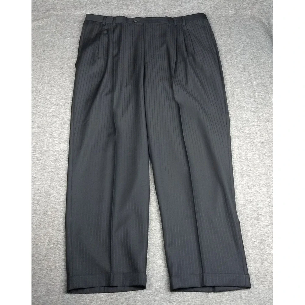 Ermenegildo Zegna Su Misura Suit 52R Black Tonal Stripe Wool Cashmere 41x30 Pnts